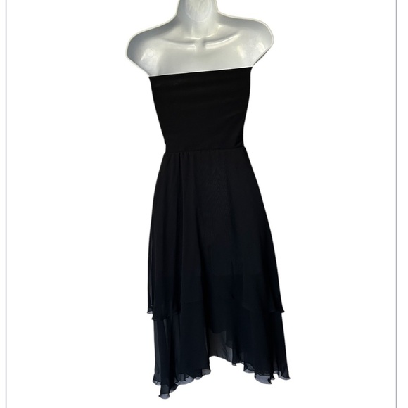 NWT Shan Canada silk Black Strapless Dress handkerchief hem excellent Size 8 - Picture 2 of 7